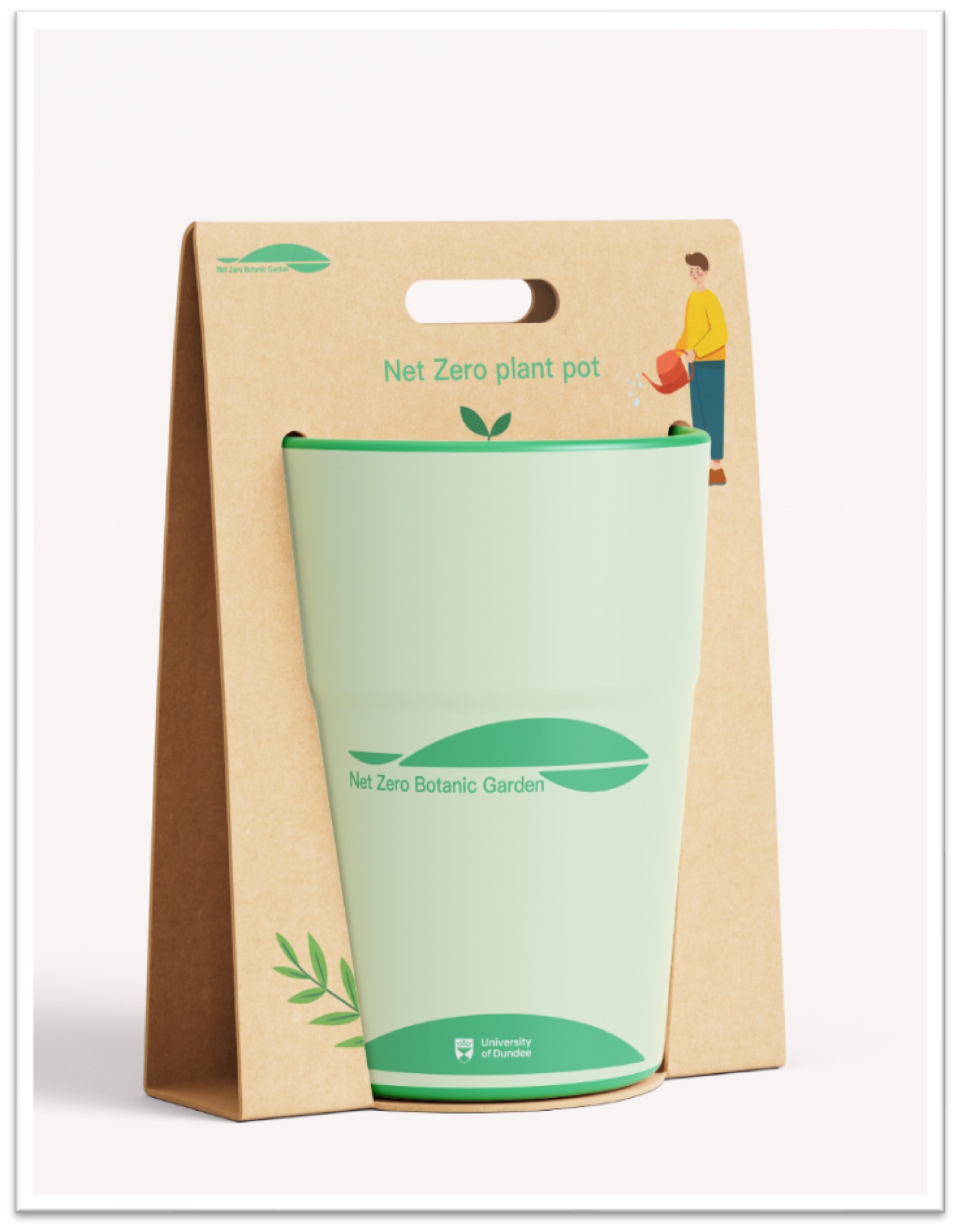 Net Zero branded plant pot and packaging